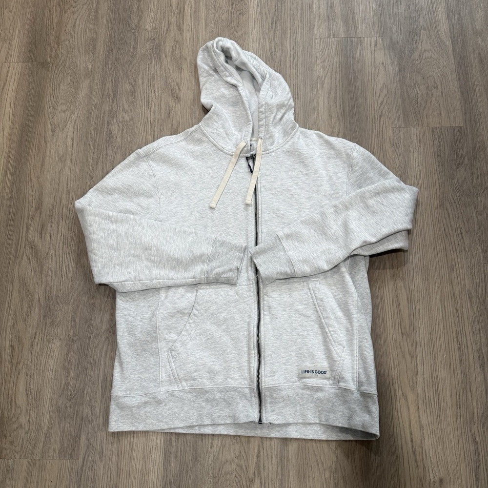 Life Is Good Full Zip Hoodie Men's Large Grey Heather USA Flag Graphic